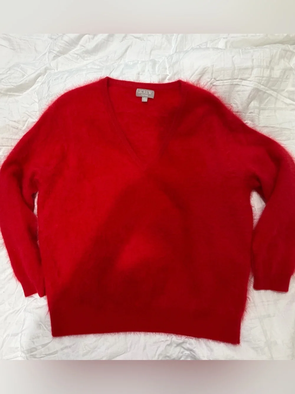 J.Crew Brushed Cashmere Oversized V-Neck Sweater – Cherry Red – XS